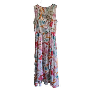 calvin klein floral print high low wrap maxi dress Calvin Klein Sheer Maxi Dress Size 6 Yellow Floral Chiffon High Low Faux Wrap